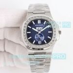 TWF 1-1 Swiss Replica Patek Philippe Nautilus Diamond Blue Dial SS Moon Phase Watch 